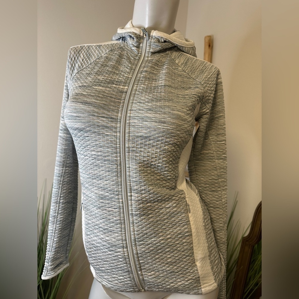 Athleta Snowscape Gray White Quilted Hooded Running Jacket Women’s sz XXS
